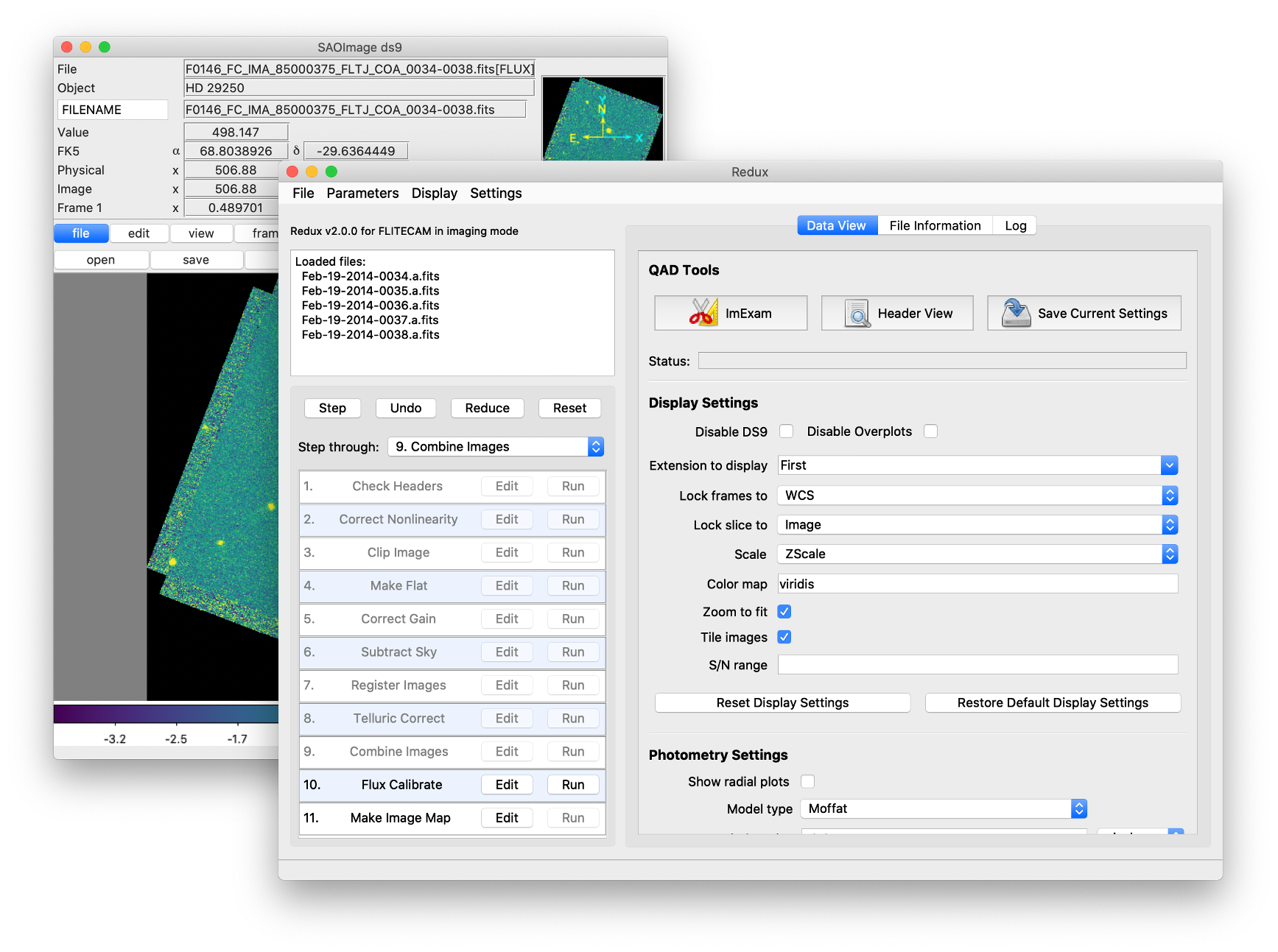 Data viewer settings with various widgets and buttons to control display parameters and analysis tools.