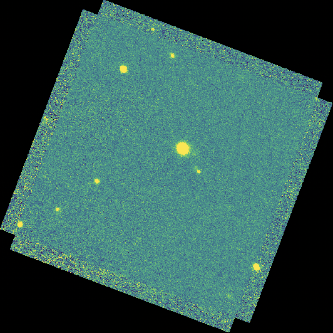 A rotated rectangular field, with several sources visible and black outer borders with no data.