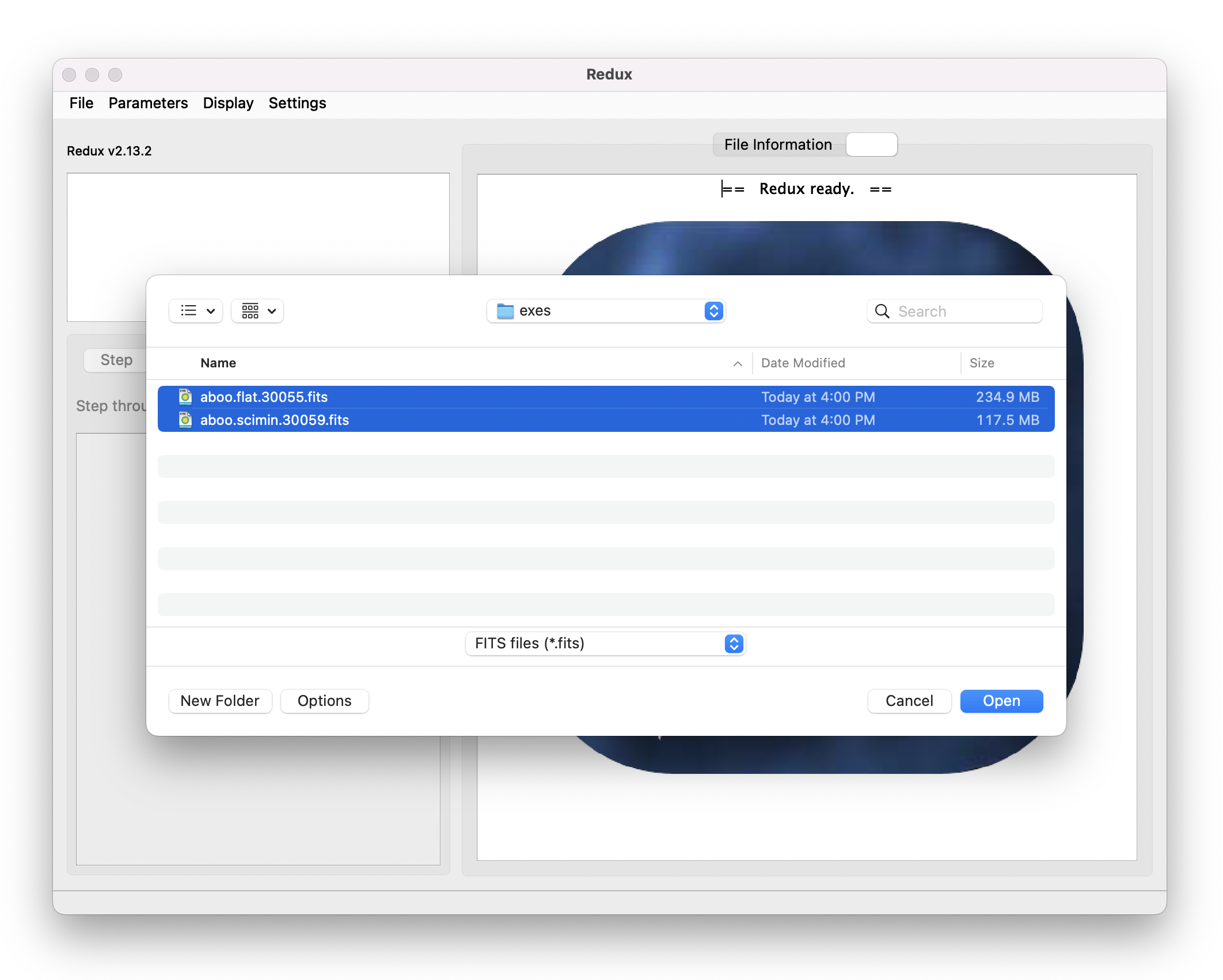 File system dialog window showing selected filenames.