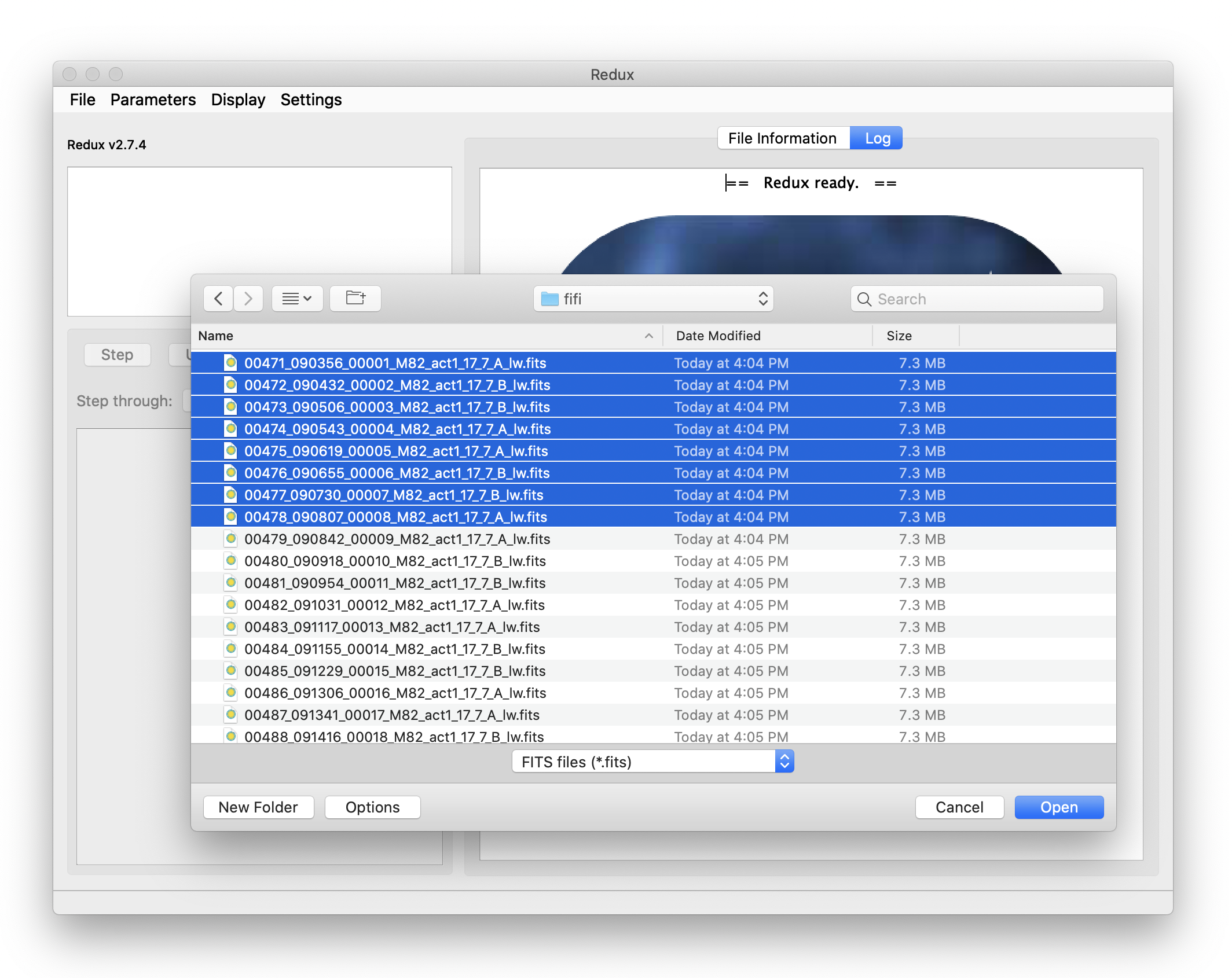 File system dialog window showing selected filenames.