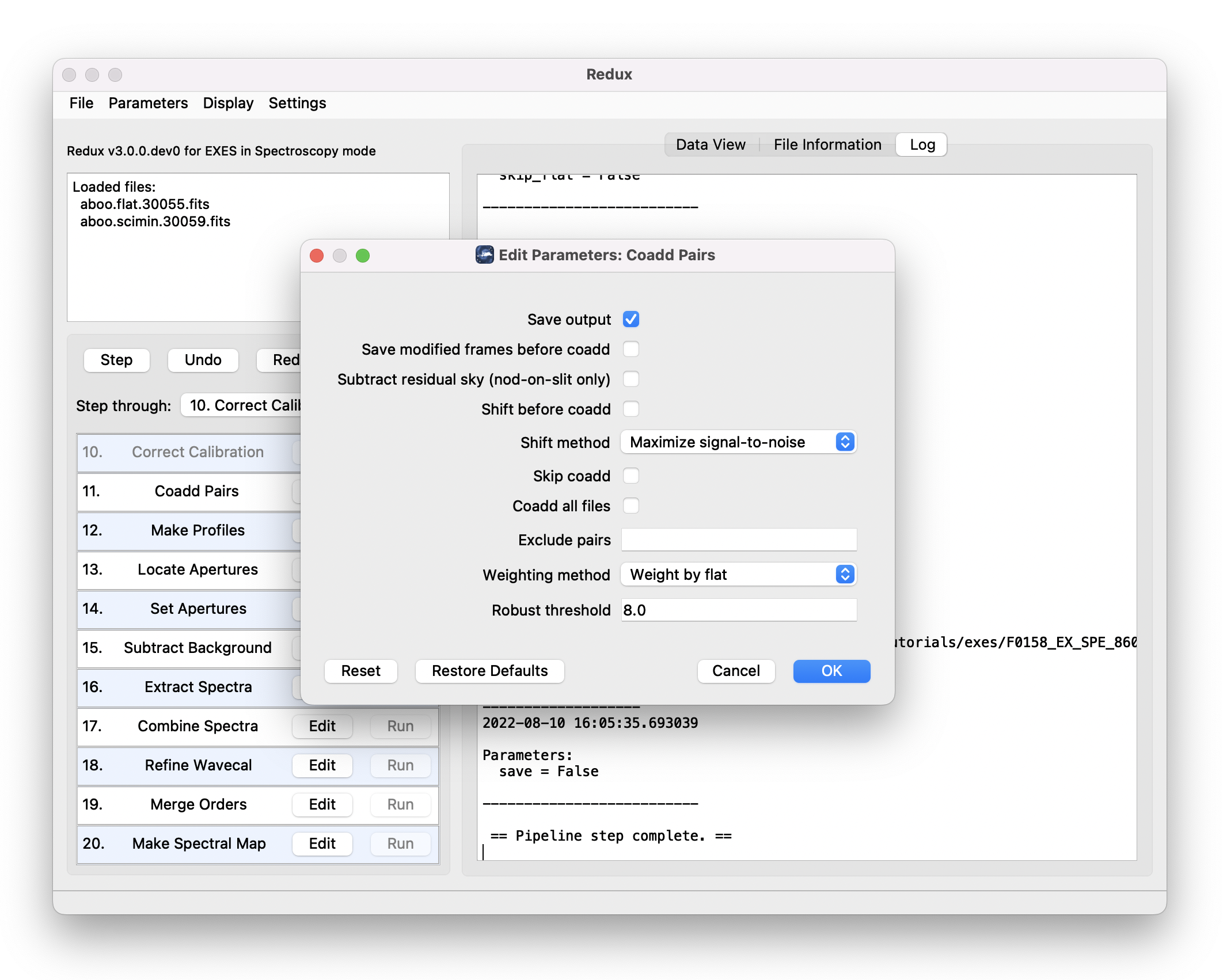 An Edit Parameters dialog window, showing various selection widgets.