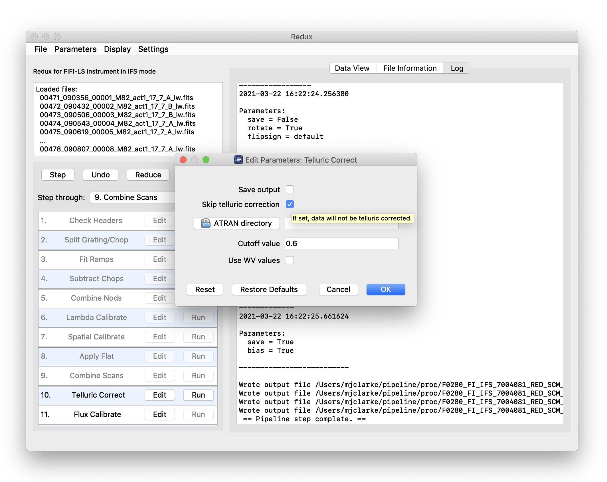 An Edit Parameters dialog window, showing various selection widgets.