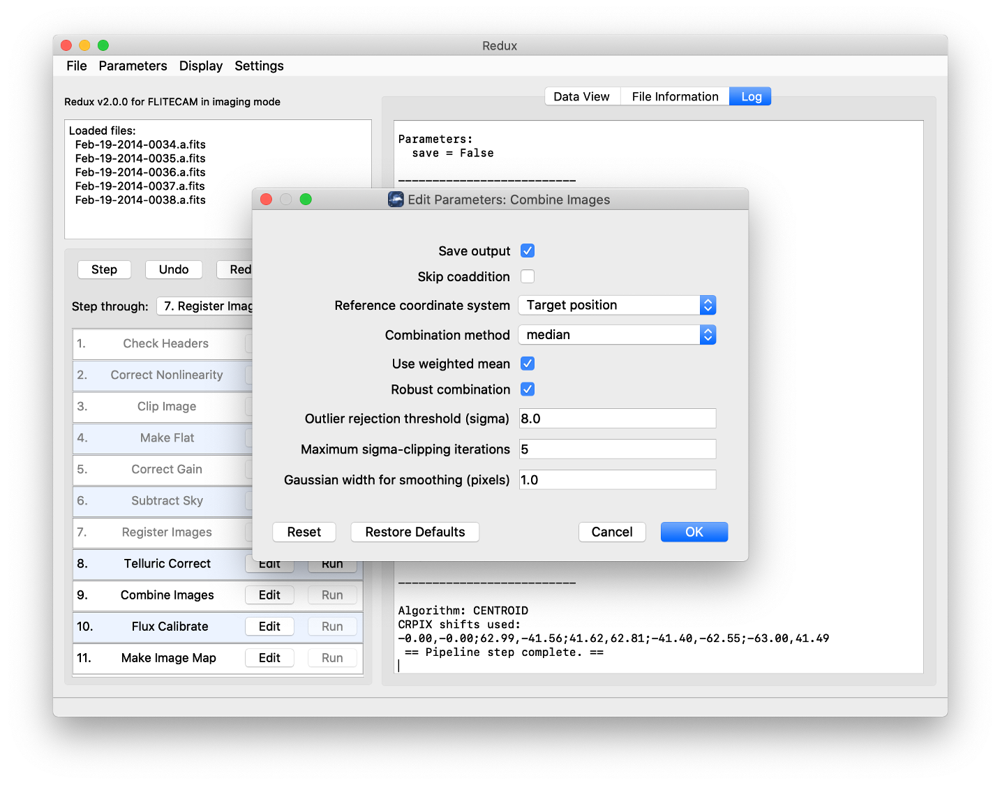 An Edit Parameters dialog window, showing various selection widgets.