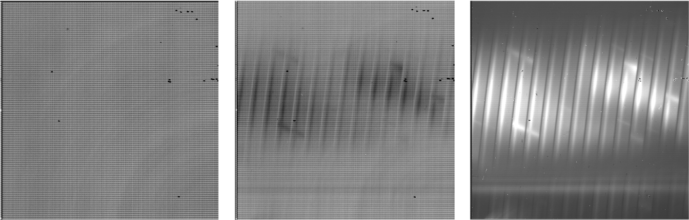 Left: square frame with small hatching patterns. Middle: diagonal dark lines, overlaid with hatching patterns. Right: diagonal bright lines, no hatching patterns.