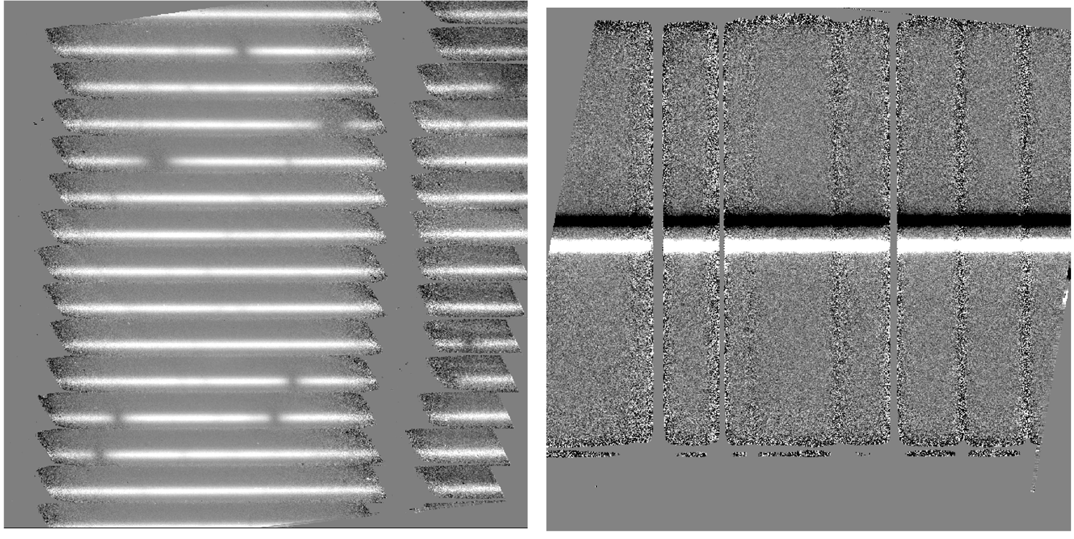 Left: square frame with many horizontal bright stripes. Right: square frame with two horizontal stripes, one dark and one bright.